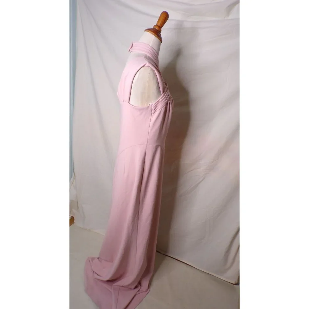 TADASHI SHOJI Cap Sleeve Cross Neck Trumpet Gown Dress Dusty Rose Large 10-12 - Picture 9 of 12